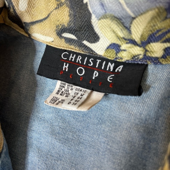 Vintage 90s Christina Hope Denim Floral Trim Mixed Print Button Down Blouse - Picture 7 of 10